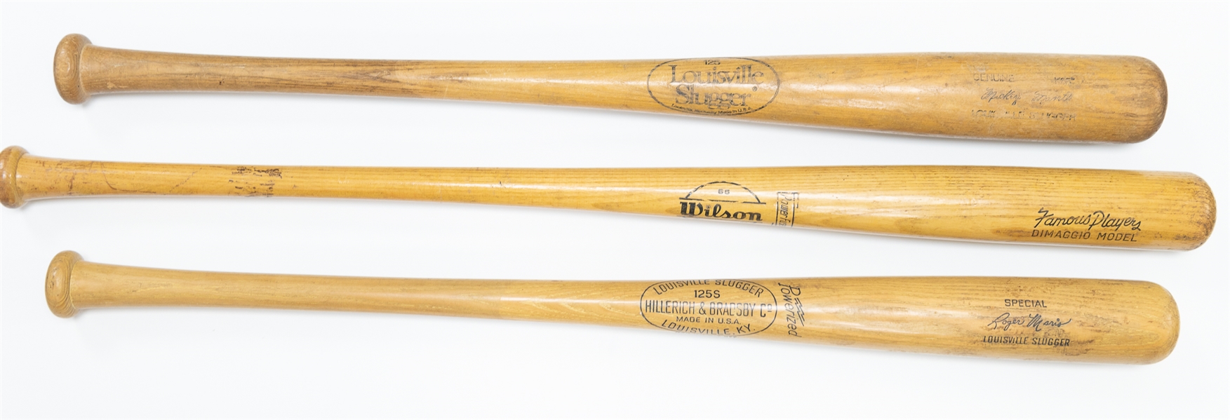 Lot of (3) Yankees Vintage Store Model Bats w. Mickey Mantle, Joe DiMaggio, and Roger Maris 