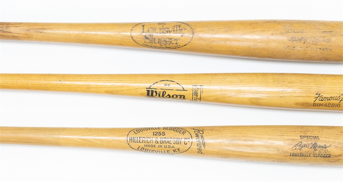 Lot of (3) Yankees Vintage Store Model Bats w. Mickey Mantle, Joe DiMaggio, and Roger Maris 