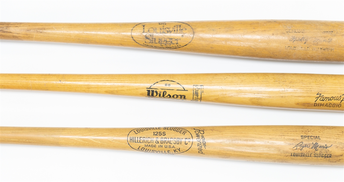 Lot of (3) Yankees Vintage Store Model Bats w. Mickey Mantle, Joe DiMaggio, and Roger Maris 