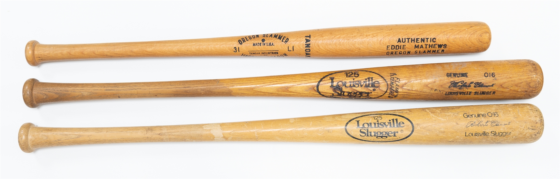 Lot of (3) vintage Baseball Bats w. (2) Louisville Slugger Roberto Clemente Genuine 016