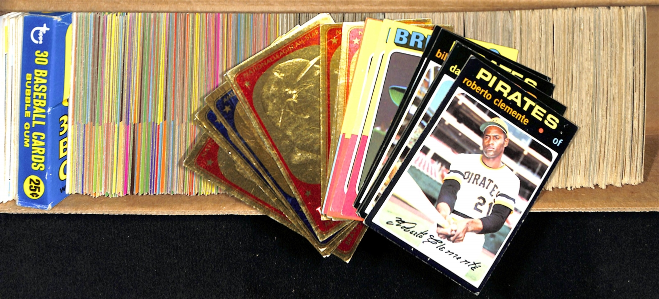  Lot of Approximately (500) 1968-1971 Topps Baseball Cards w. 1971 Roberto Clemente