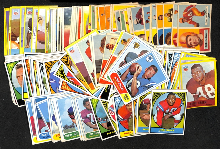  Lot of (150+) Assorted Topps & Philadelphia Football Cards from 1957-1968 w. 1968 Topps Unitas & Sayers