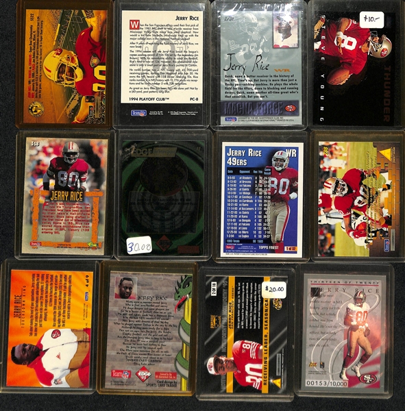 Lot of (20+) Jerry Rice Inserts w. Rare 1996 Upper Deck Game Worn Jersey Relic