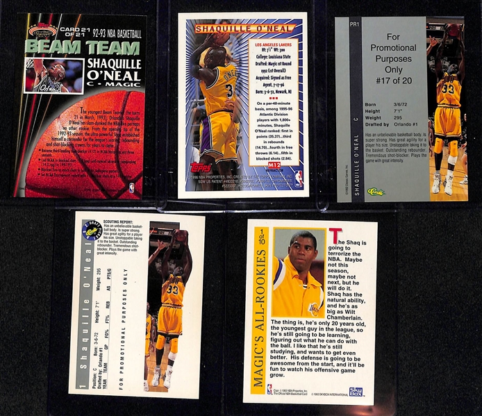 Lot of (5) Shaquille O'Neal Inserts and Rookies including 1992 Stadium Club Beam Team