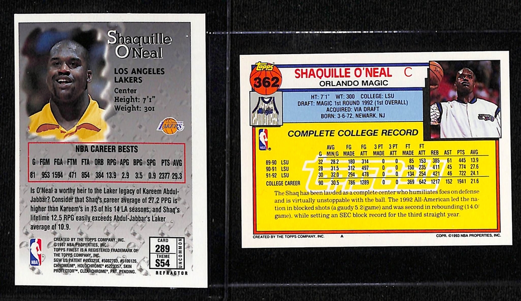 1996-97 Topps Finest Sterling Shaquille O'Neal Refractor and 1992-93 Topps Gold Rookie