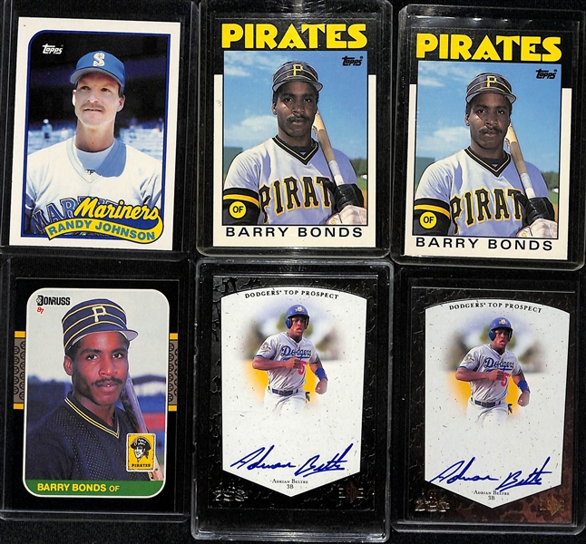 Lot of (21) Baseballs Rookies w. Randy Johnson, (3) Barry Bonds, (2) 1997 UD SP Adrian Beltre Autographs, and More