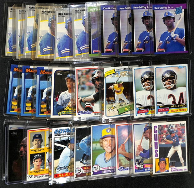 Lot of (28) Mixed Sports Lot w. (15) Ken Griffey Jr., Eddie Murray, Rickey Henderson Rookies plus Walter Payton, Michael Jordan Cards