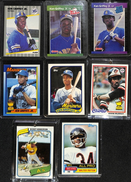 Lot of (28) Mixed Sports Lot w. (15) Ken Griffey Jr., Eddie Murray, Rickey Henderson Rookies plus Walter Payton, Michael Jordan Cards