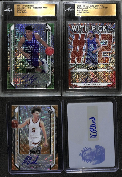 Lot of (4) 2021-22 Leaf Metal Basketball 1/1 Autographs w. Ochai Agbaji, Isaiah Jackson and More