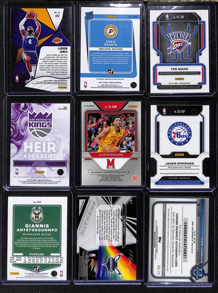 Lot of (21) Modern NBA Insert and Autographs w. 2021-22 Revolution LeBron James Liftoff #d /50, Tre Mann & Chris Duarte Autographs, More