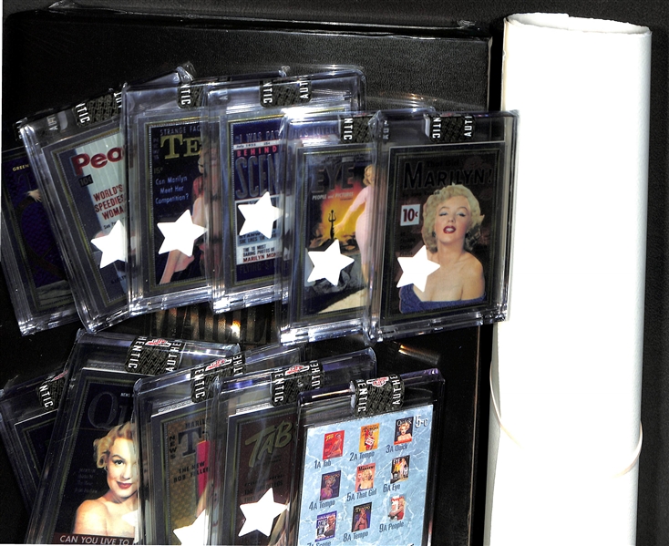 10 Card Set of Marilyn Monroe Bed Sheet Relic Cards, Sealed Sports Time Box Set, and Print w. Historical Photo Archive - Marilyn Monroe “The Seven Year Itch” Limited Edition 16.5x22 Fine Art...