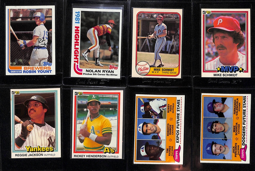 (100+) 1980-85 Baseball Stars Lot w. Fisk, Schmidt, Ryan, Henderson, Yount, McCovey and Many More