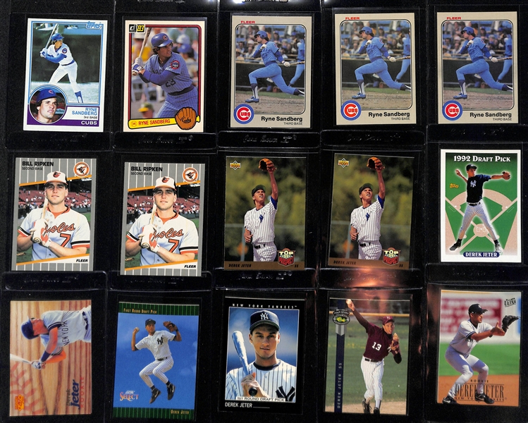 Lot of (60+) 1980s & 90s Baseball Rookie Cards w. Maddux, Rivera, Mattingly, Sandberg, Jeter and More