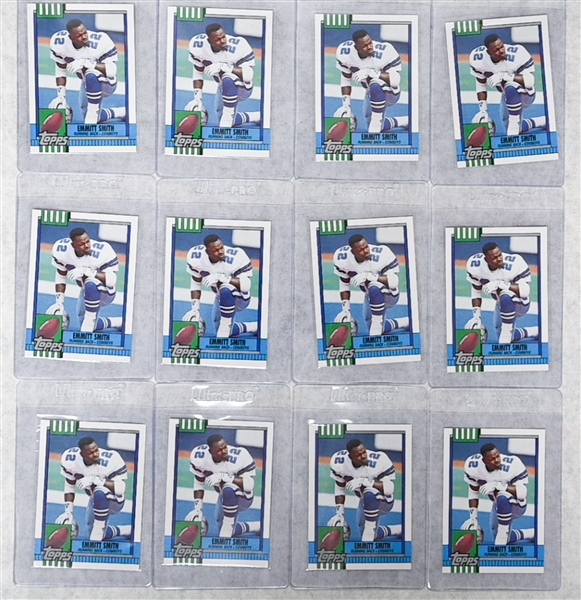 Lot of (12) 1990 Topps Traded and (5) 1989 Topps Traded Football Sets (Emmitt Smith, Barry Sanders RC) w. (10) Barry Sanders Pro Set RCs