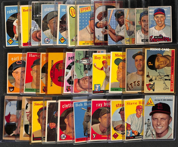  Lot of (32) Baseball Star Cards from 1951-1959 w. 1951 Bowman Bob Feller