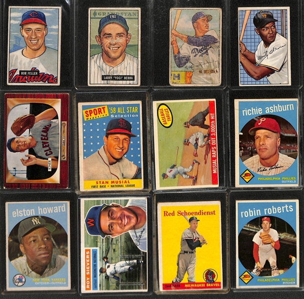  Lot of (32) Baseball Star Cards from 1951-1959 w. 1951 Bowman Bob Feller