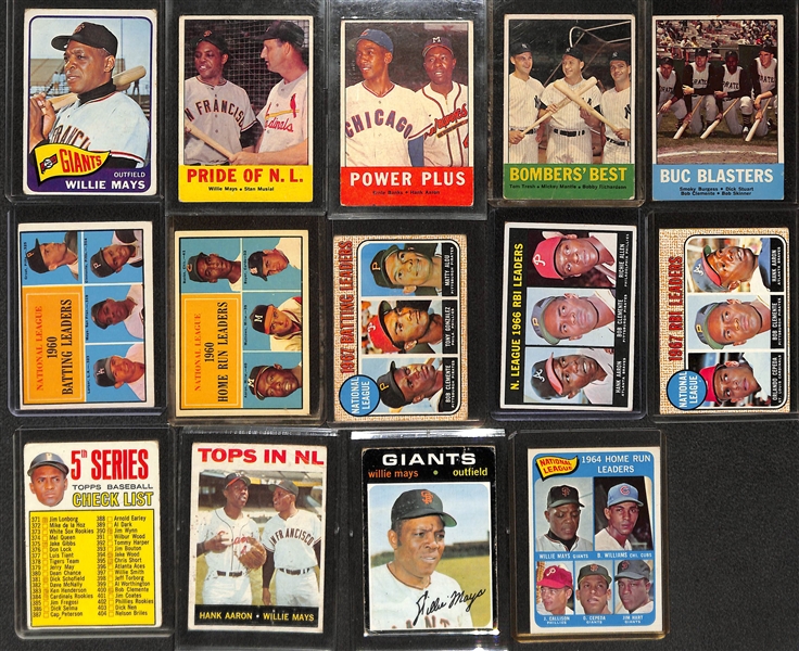 Lot of (14) Topps Baseball Star Cards from 1961-1968 w. 1965 Willie Mays