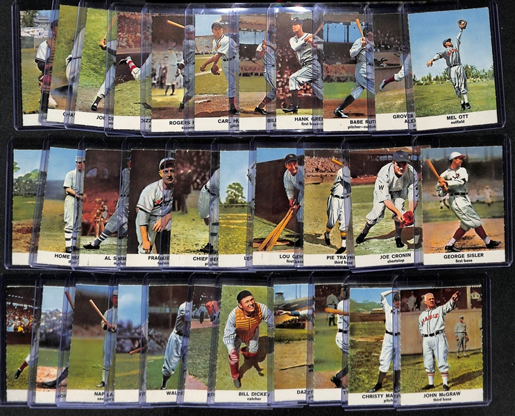  Lot of (32 of 33 Cards) 1961 Golden Press Baseball Card Set w. Babe Ruth & Lou Gehrig