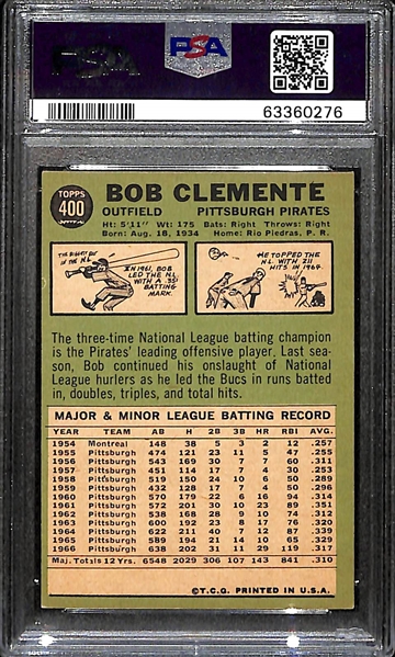 1967 Topps Roberto Clemente #400 Graded PSA 5.5 EX+