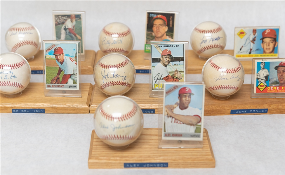 Lot of (7) Philadelphia Phillies Single Signed Baseballs & Baseball Card of Vintage Players w. John Briggs - JSA Auction Letter