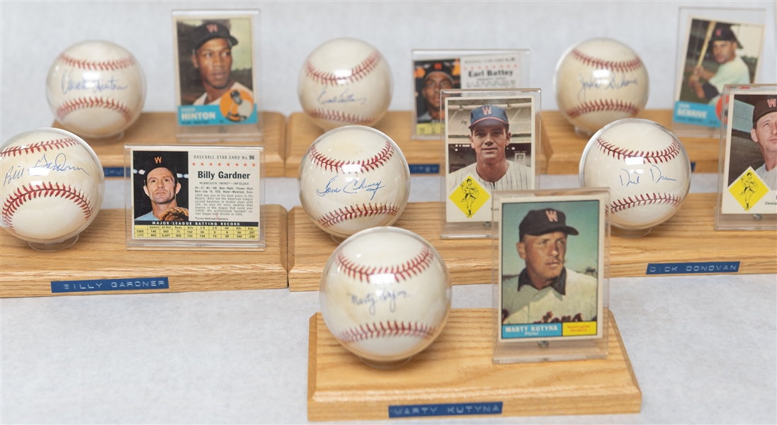 Lot of (7) Washington Senators Single Signed Baseballs & Baseball Card of Vintage Players - JSA Auction Letter