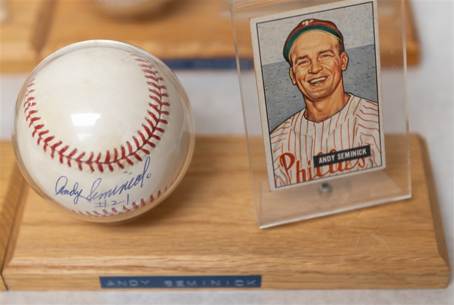 Lot of (7) Philadelphia Phillies Single Signed Baseballs & Baseball Card of Vintage Players w. Curt Simmons, Seminick - JSA Auction Letter