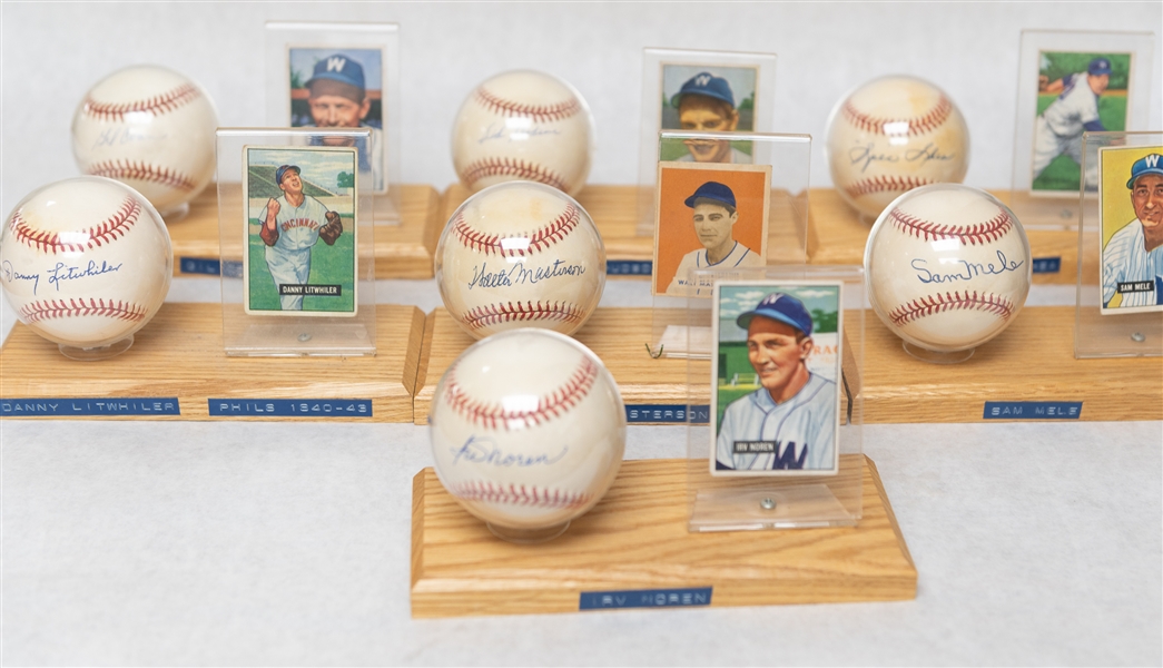 Lot of (7) Single Signed Baseballs (Mostly Washington Senators Players) & Accompanying 1949-1951 Bowman Cards w. Frank Shea & Walt Masterson - JSA Auction Letter