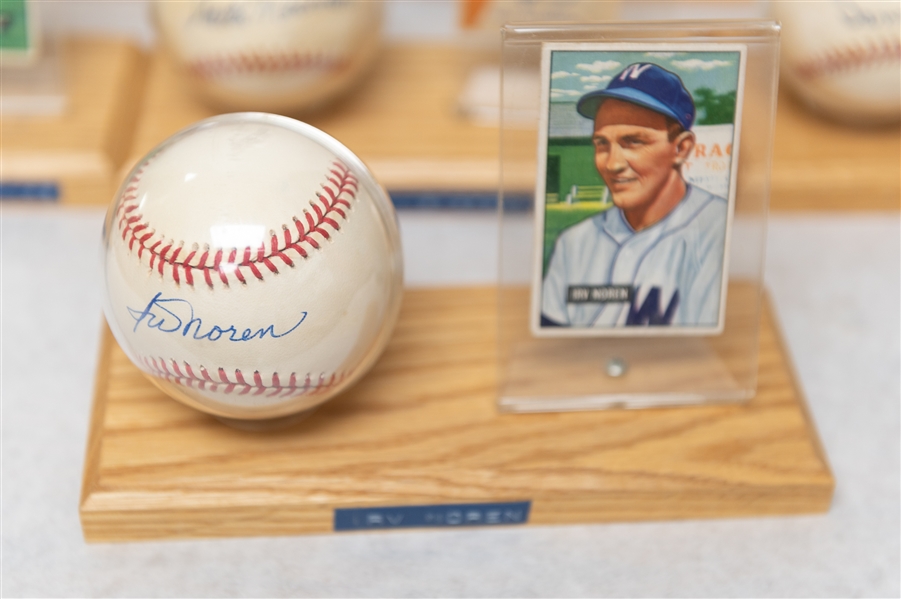 Lot of (7) Single Signed Baseballs (Mostly Washington Senators Players) & Accompanying 1949-1951 Bowman Cards w. Frank Shea & Walt Masterson - JSA Auction Letter