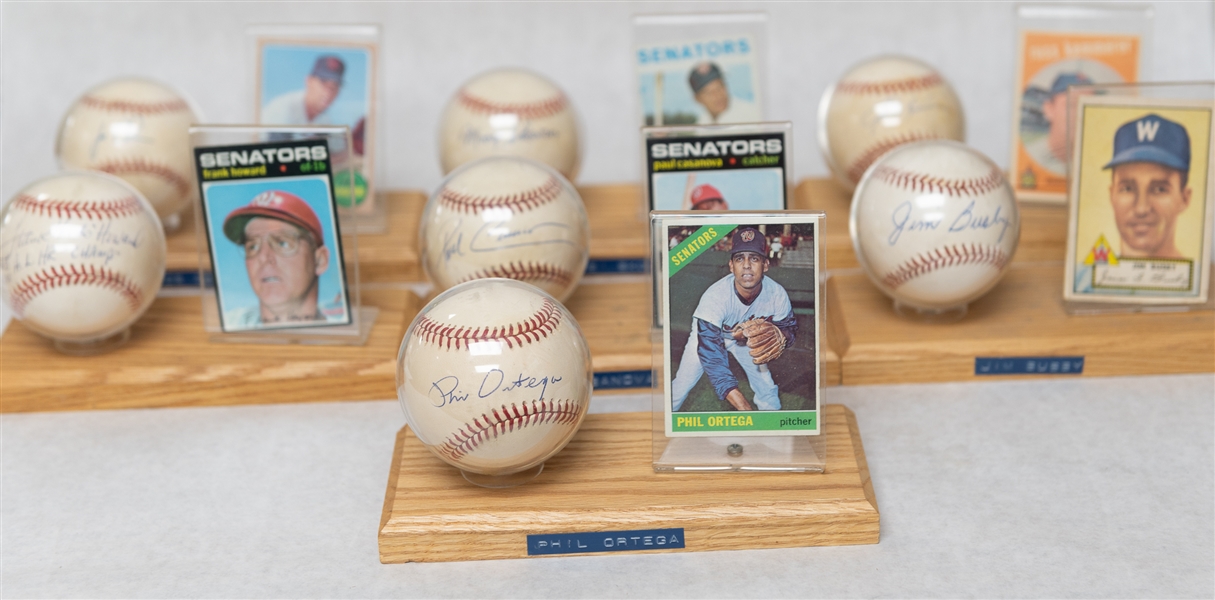 Lot of (7) Washington Senators Single Signed Baseballs & Baseball Card of Vintage Players w. Moose Skowron, Frank Howard, & 1952 Topps Jim Busby Card - JSA Auction Letter