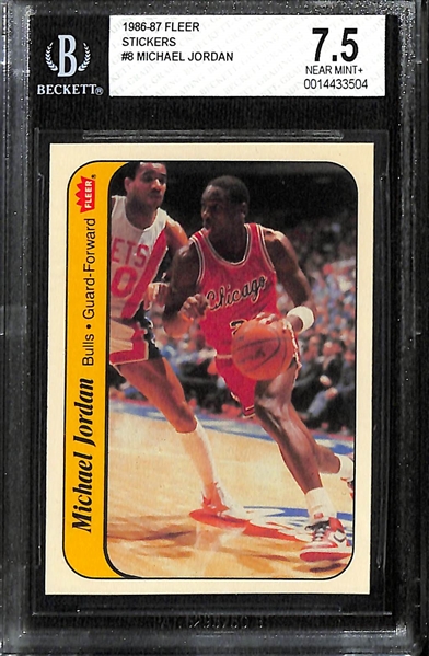 1986 Fleer Michael Jordan Rookie Sticker #8 Graded PSA 7.5 NM+