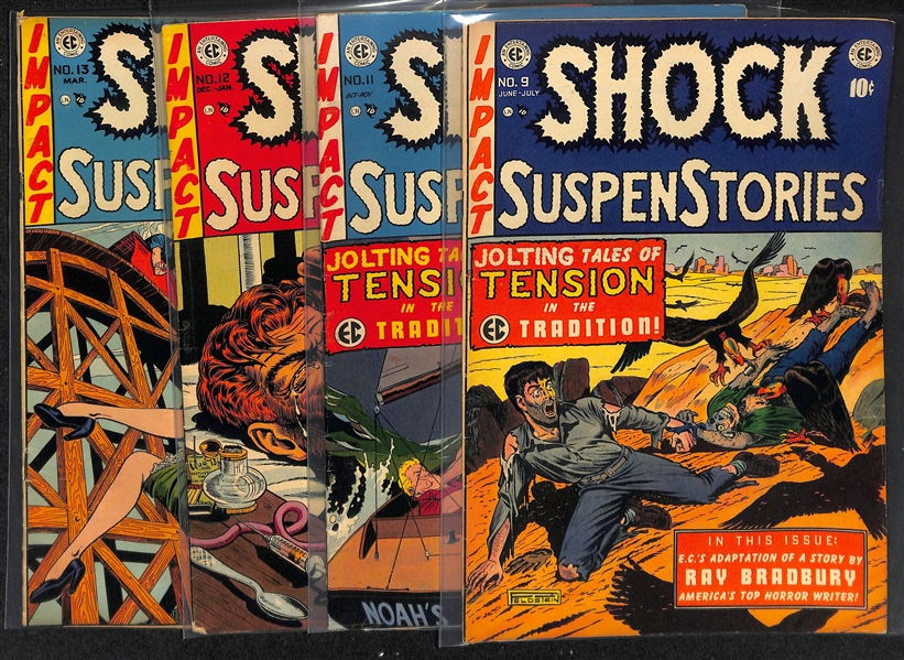 Lot of (4) 1953-1954 Shock SuspenStories (#9, 11, 12, & 13) Comic Books