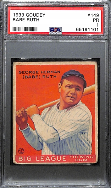 1933 Goudey Babe Ruth #149 Graded PSA 1 (Card Presents Better Than the Grade!)