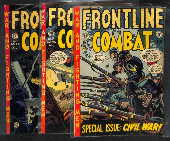 Lot of (3) 1952-1953 Frontline Combat (#9, 11, & 12) Comic Books