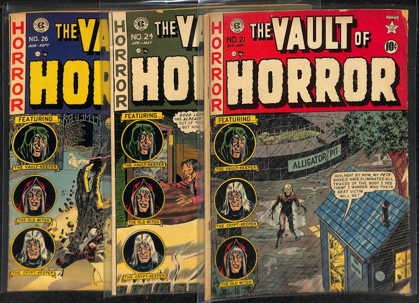 Lot of (3) 1951-1952 The Vault of Horror (#21, 24 & 26) Comic Books