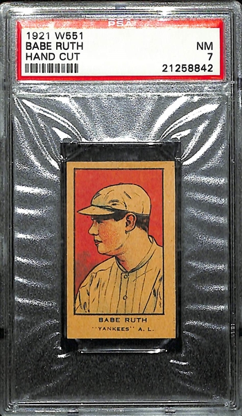 1921 W551 Babe Ruth (HOF) Hand Cut Strip Card Graded PSA 7 NM (Only 6 Graded Higher - POP 2)