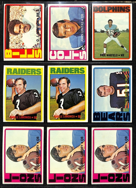 Lot of (242) Assorted 1972 Topps Football Cards w. Terry Bradshaw