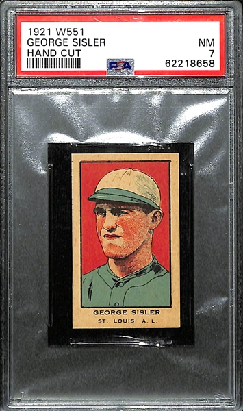 1921 W551 George Sisler (HOF) Hand Cut Strip Card Graded PSA 7 NM (Pop 2 - Only 1 Graded Higher!)