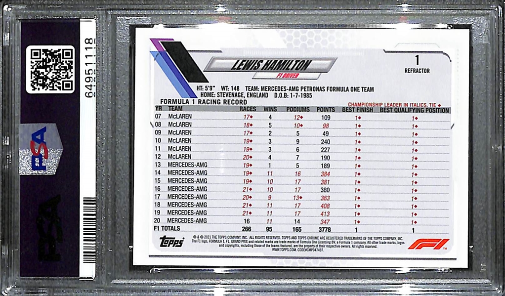 2021 Topps Chrome F1 Lewis Hamilton #1 Refractor Graded PSA 10 Gem Mint