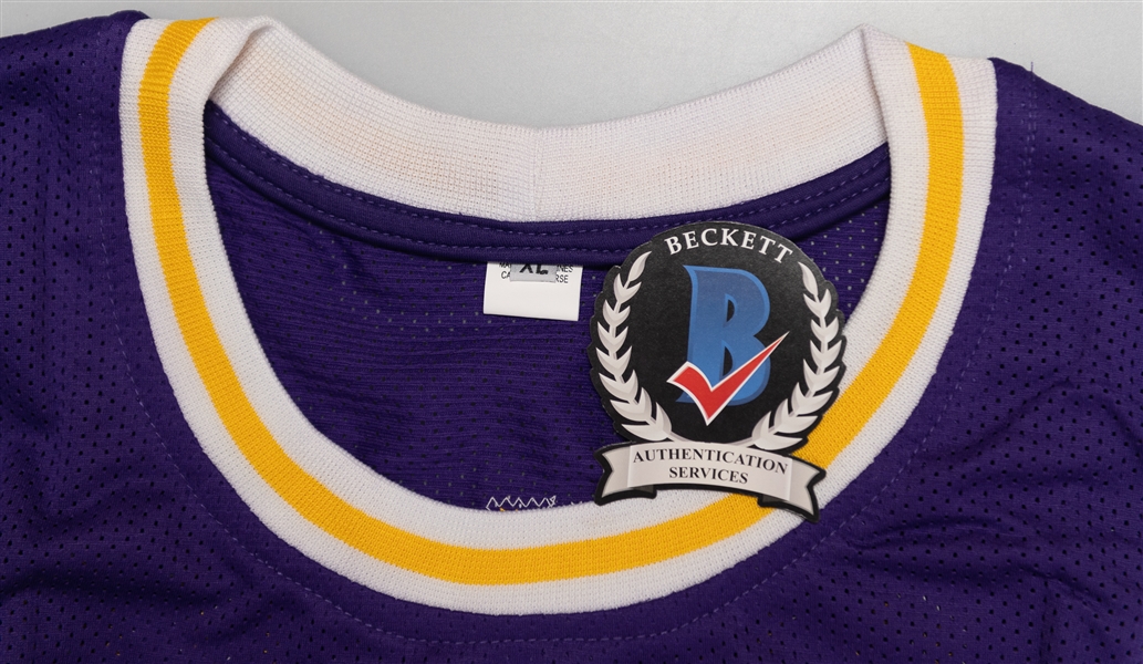 Magic Johnson Signed Los Angeles Lakers Style Jersey (Beckett Witness Sticker)