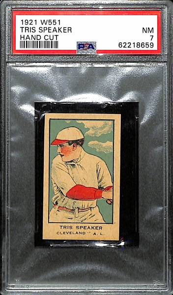 1921 W551 Tris Speaker (HOF) Hand Cut Strip Card Graded PSA 7 NM (Pop 2, Only 3 Graded Higher)