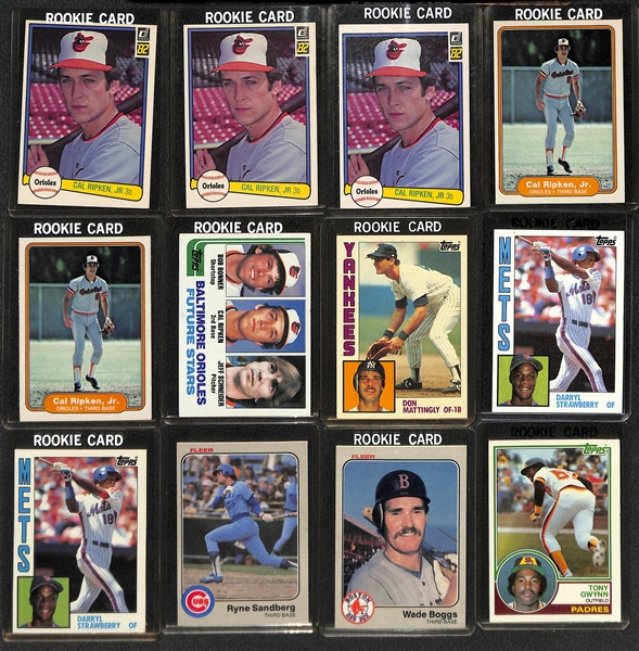 Lot of (63) Baseball Rookie Cards from 1980-1989 w. (3) 1982 Donruss Cal Ripken Jr Rookie Cards