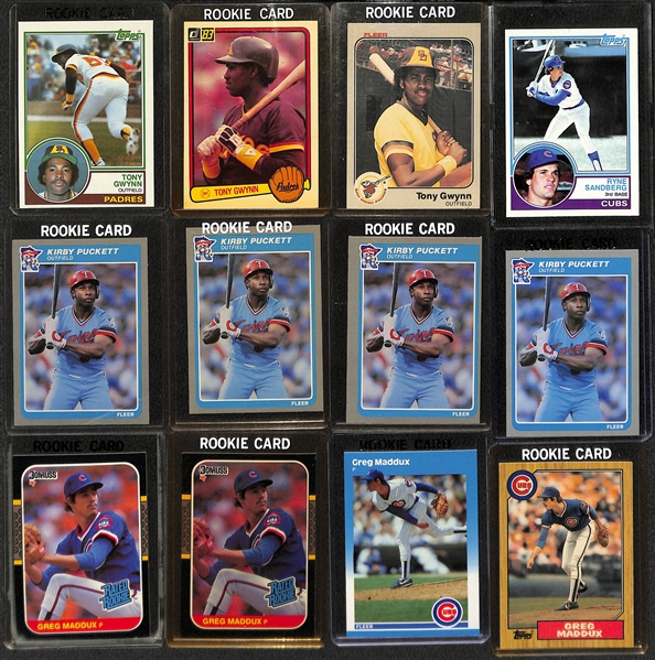 Lot of (63) Baseball Rookie Cards from 1980-1989 w. (3) 1982 Donruss Cal Ripken Jr Rookie Cards