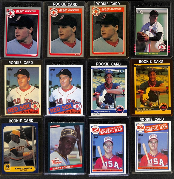 Lot of (67) Baseball Rookie Cards from 1983-1989 w. (3) 1985 Fleer Roger Clemens Cards
