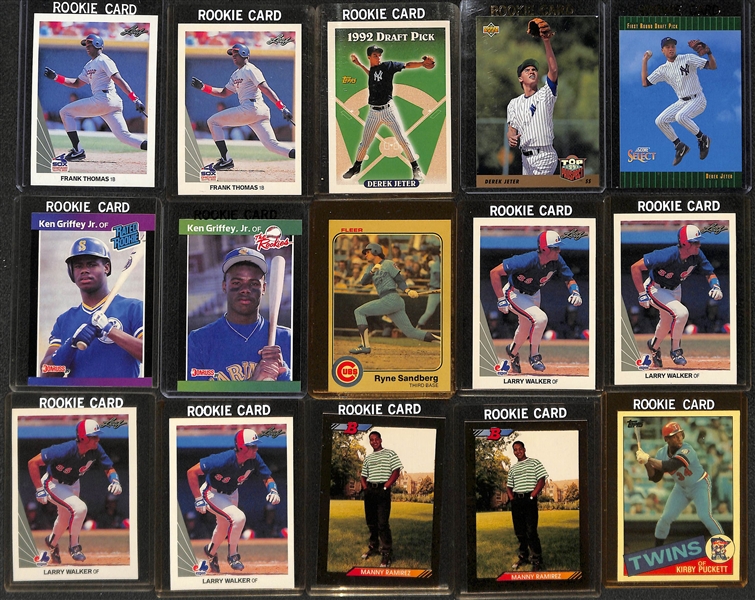 Lot of (150+) Baseball Rookie Cards from 1983-1997 w. (2) 1990 Leaf Frank Thomas Cards