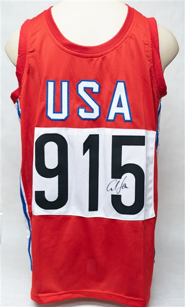 Lot of (4) Mixed Sports Autographed Jerseys Including Carl Lewis and Joe Dumars (JSA & PSA Certs)