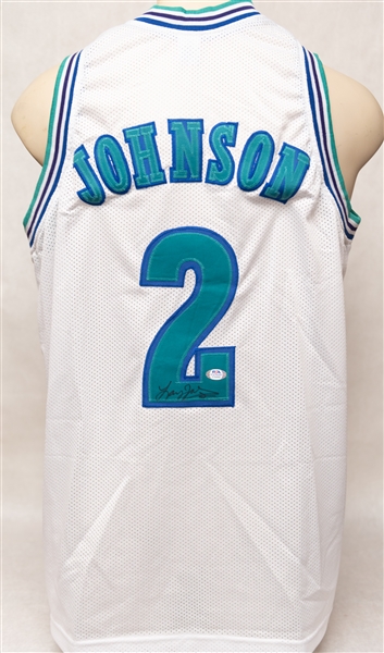 Lot of (3) Autographed NBA Style Jerseys w. Larry Johnson, Glen Rice, and Damon Stoudamire (PSA, Beckett & JSA Certs)