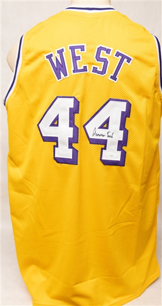 Lot of (3) Autographed Los Angeles Lakers Style Jerseys w. Jerry West, James Worthy, and Michael Cooper (JSA & Beckett Certs)