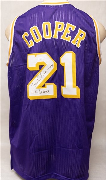 Lot of (3) Autographed Los Angeles Lakers Style Jerseys w. Jerry West, James Worthy, and Michael Cooper (JSA & Beckett Certs)