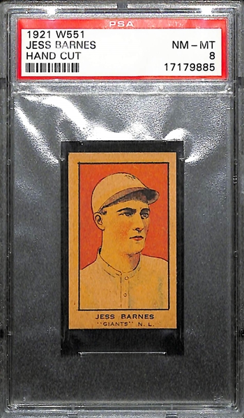 1921 W551 Jess Barnes Hand Cut Strip Card Graded PSA 8 NM-MT (Pop 1 - NONE GRADED HIGHER!)