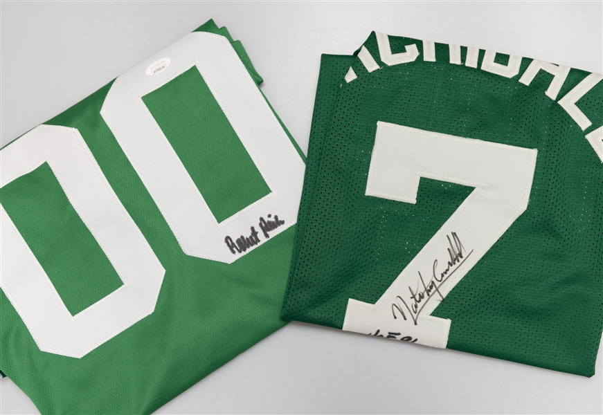 Lot of (2) Autographed Boston Celtics Style Jerseys w. Robert Parish and Nate Archibald (PSA & JSA Certs)